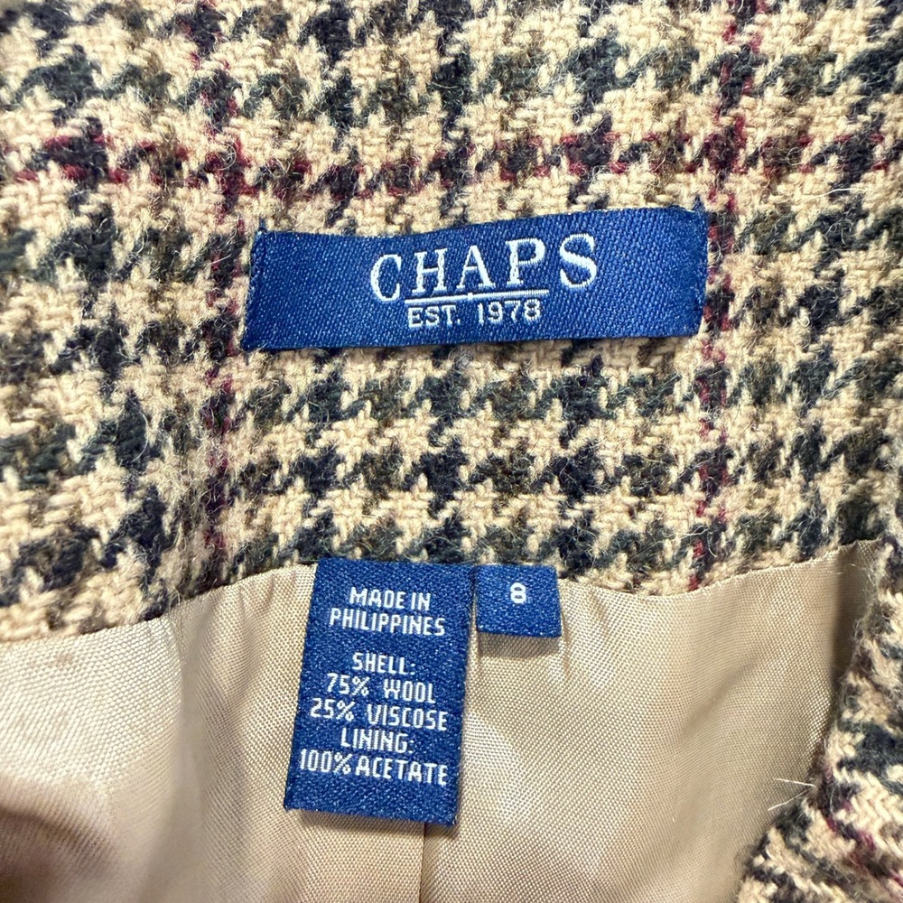 CHAPS Brown Houndstooth Wool Blend 3-Button Blazer Size 8 - Picture 5 of 7